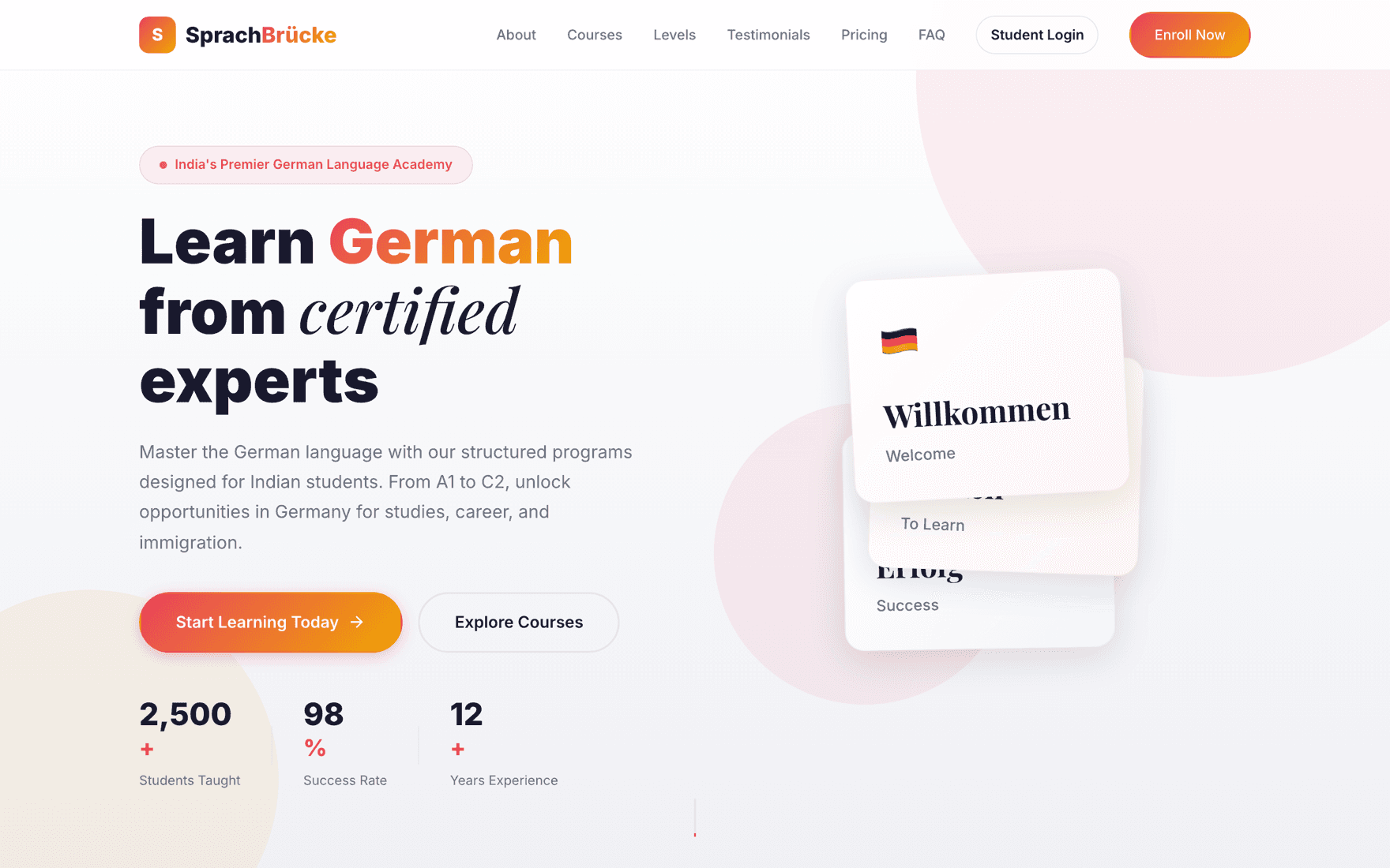 SprachBrücke marketing site hero